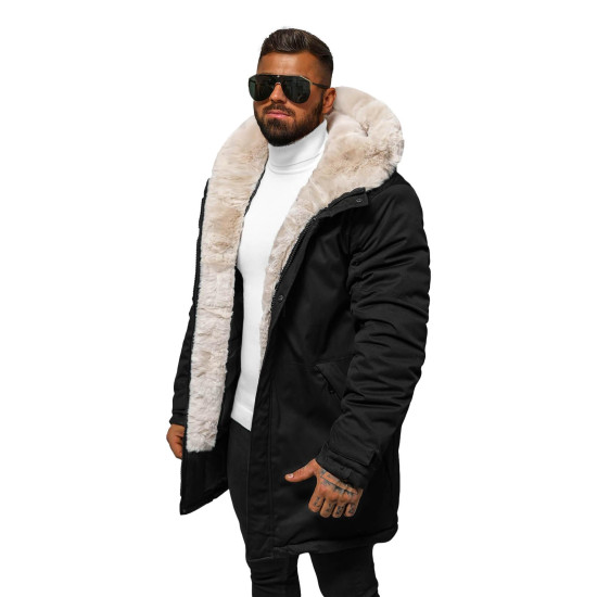 Vīriešu melna ziemas jaka ar kažokādu Eget JS/22M316/392