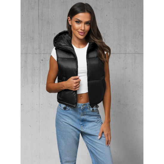 Sieviešu melna stepēta jaka Zip JS/5M3191/392 - Sievietēm Sieviešu melna stepēta jaka Zip JS/5M3191/392