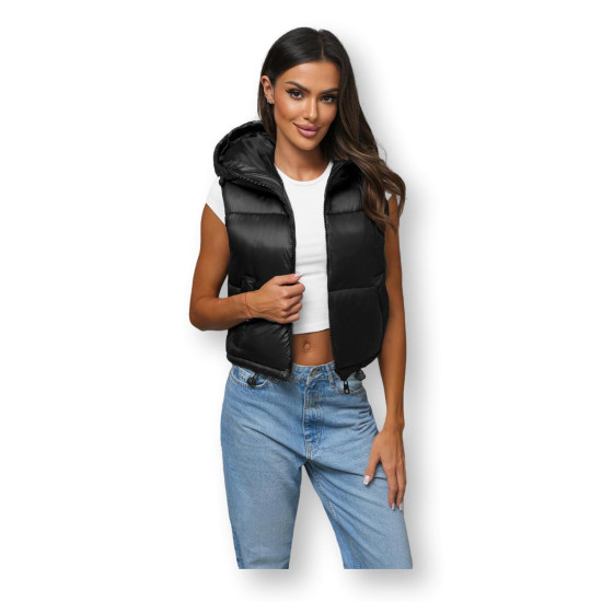 Sieviešu melna stepēta jaka Zip JS/5M3191/392 - Sievietēm Sieviešu melna stepēta jaka Zip JS/5M3191/392