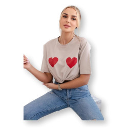 Sieviešu bēšs T-krekls TwoHearts Sieviešu bēšs T-krekls TwoHearts