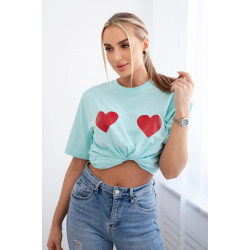 Sieviešu gaiši piparmētru T-krekls TwoHearts Sieviešu gaiši piparmētru T-krekls TwoHearts