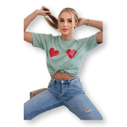 Sieviešu tumši piparmētru T-krekls TwoHearts Sieviešu tumši piparmētru T-krekls TwoHearts