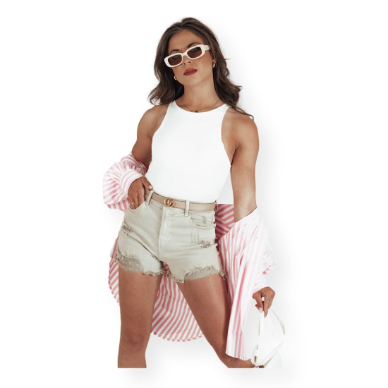 Sieviešu smilšu krāsas džinsa šorti Popglam SY0399 - Sievietēm Sieviešu smilšu krāsas džinsa šorti Popglam SY0399