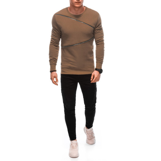 Vīriešu brūns džemperis Zipper OM-SSNZ-22FW-005 - Vīriešu džemperi| Džemperi tiešsaistē Vīriešu brūns džemperis Zipper OM-SSNZ-22FW-005