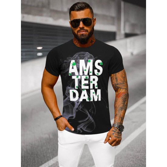 Melns vīriešu T-krekls Amsterdam O/T128/3Z - T-krekls Melns vīriešu T-krekls Amsterdam O/T128/3Z