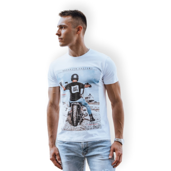 Vīriešu balts motocikla T-krekls RX5535 - T-krekls Vīriešu balts motocikla T-krekls RX5535