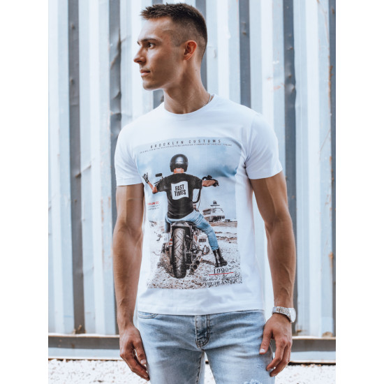 Vīriešu balts motocikla T-krekls RX5535 - T-krekls Vīriešu balts motocikla T-krekls RX5535