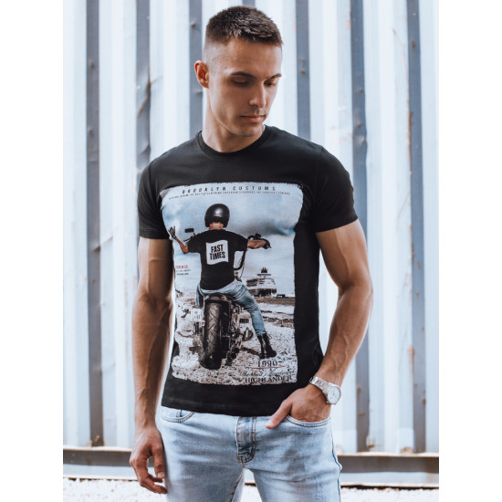 Vīriešu melns motocikla T-krekls RX5549