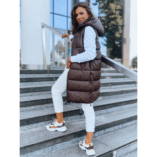 Ilga brūna veste ar kapuci Far TY3749 - Sievietēm Ilga brūna veste ar kapuci Far TY3749