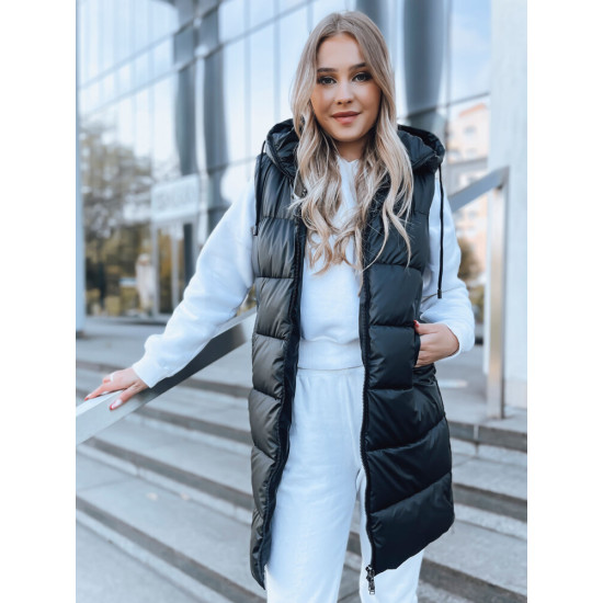 Ilga melna veste ar kapuci Far TY3748 - Sievietēm Ilga melna veste ar kapuci Far TY3748