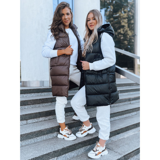 Ilga melna veste ar kapuci Far TY3748 - Sievietēm Ilga melna veste ar kapuci Far TY3748