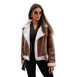 Sieviešu brūna ādas jaka ar kažokādu Elen Sieviešu brūna ādas jaka ar kažokādu Elen