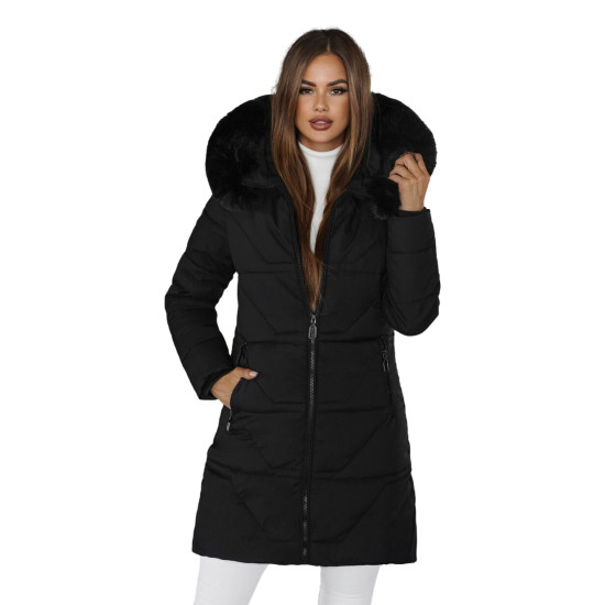 Sieviešu melns mētelis Stel JS/16M9099/392Z - Rīcība Sieviešu melns mētelis Stel JS/16M9099/392Z