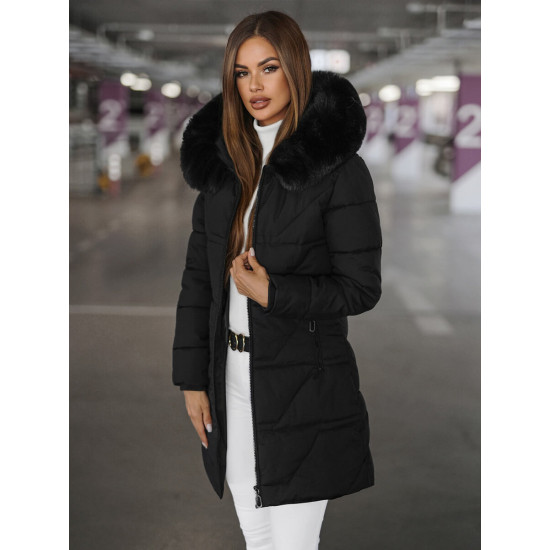 Sieviešu melns mētelis Stel JS/16M9099/392Z - Rīcība Sieviešu melns mētelis Stel JS/16M9099/392Z