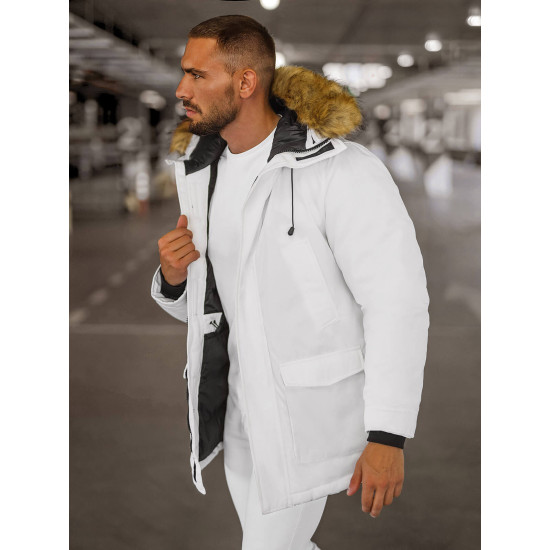 Balta vīriešu ziemas jaka Anton JS/5M779/281Z - Vīriešu jakas un mēteļi Balta vīriešu ziemas jaka Anton JS/5M779/281Z