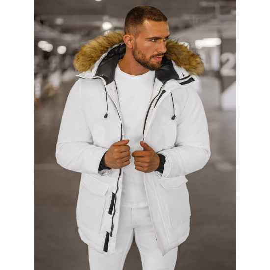 Balta vīriešu ziemas jaka Anton JS/5M779/281Z - Vīriešu jakas un mēteļi Balta vīriešu ziemas jaka Anton JS/5M779/281Z