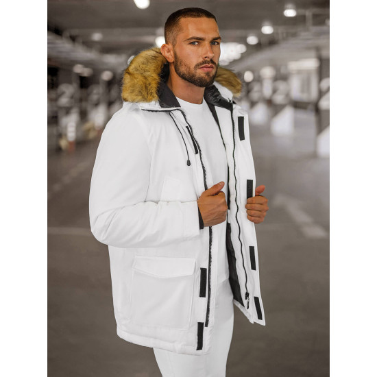 Balta vīriešu ziemas jaka Anton JS/5M779/281Z - Vīriešu jakas un mēteļi Balta vīriešu ziemas jaka Anton JS/5M779/281Z