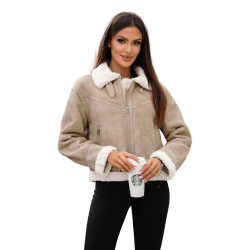 Brūna ādas jaka ar baltu kaliko Camila Brūna ādas jaka ar baltu kaliko Camila