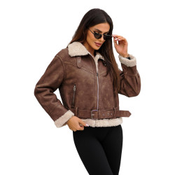 Brūna ādas jaka ar baltu kaliko Camila Brūna ādas jaka ar baltu kaliko Camila