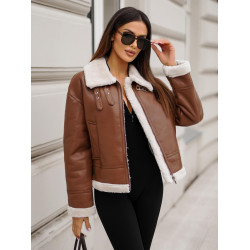 Sieviešu brūna ādas jaka ar kažokādu Maria Sieviešu brūna ādas jaka ar kažokādu Maria