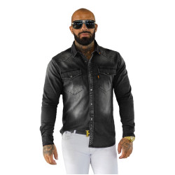 Vīriešu džinsa krekls melnā krāsā  Vīriešu džinsa krekls melnā krāsā