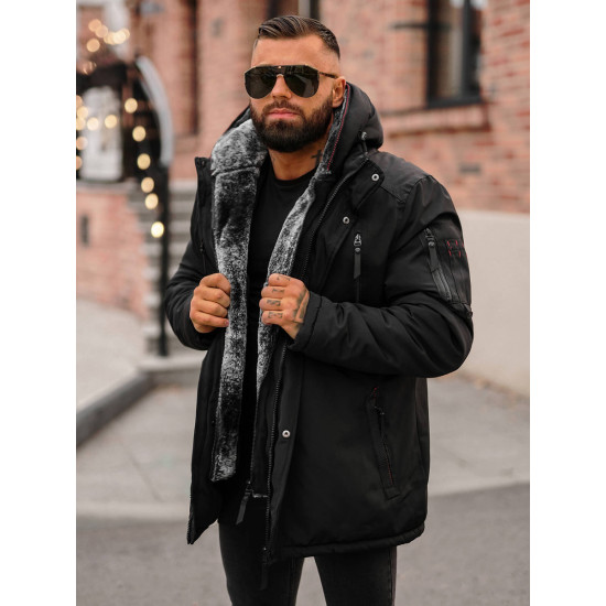 Vīriešu melna ziemas jaka Max JS/5M3221/392 - Vīriešu jakas un mēteļi Vīriešu melna ziemas jaka Max JS/5M3221/392