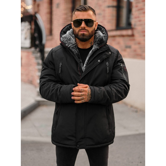 Vīriešu melna ziemas jaka Max JS/5M3221/392 - Vīriešu jakas un mēteļi Vīriešu melna ziemas jaka Max JS/5M3221/392