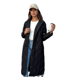 Sieviešu melns stepēts mētelis Dify Sieviešu melns stepēts mētelis Dify