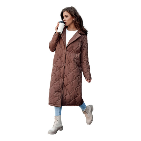 Sieviešu brūns stepēts mētelis Dify TY4379