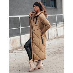 Sieviešu brūna, gara, stepēta ziemas jaka Mona Sieviešu brūna, gara, stepēta ziemas jaka Mona