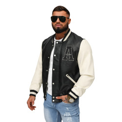 Ādas bomber jaka melna balta Alfa Ādas bomber jaka melna balta Alfa