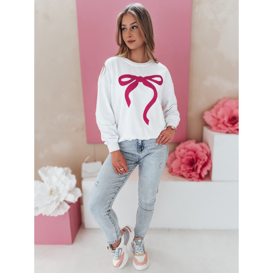 Women's white with dark pink ribbon jumper Cute BY1359 - Jumpers Women's white with dark pink ribbon jumper Cute BY1359