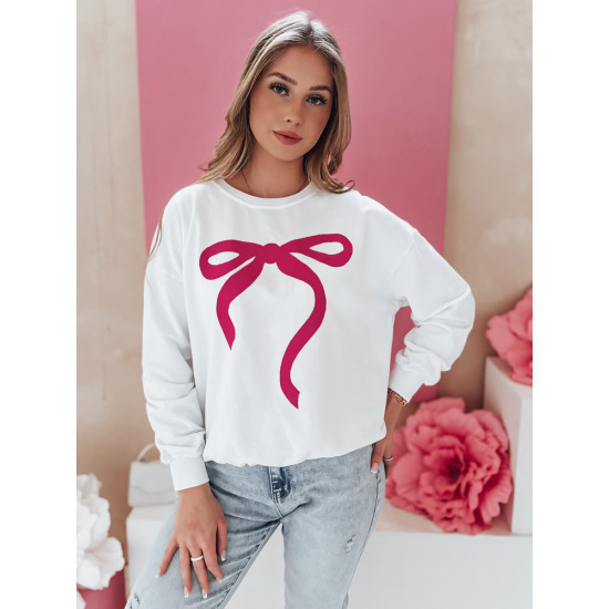Women's white with dark pink ribbon jumper Cute BY1359 - Jumpers Women's white with dark pink ribbon jumper Cute BY1359