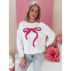 Women's white with dark pink ribbon jumper Cute BY1359 - Jumpers Women's white with dark pink ribbon jumper Cute BY1359