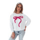 Women's white with dark pink ribbon jumper Cute BY1359 - Jumpers Women's white with dark pink ribbon jumper Cute BY1359