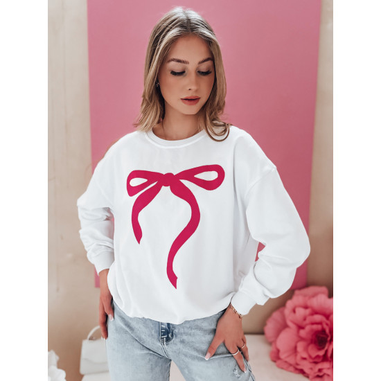 Women's white with dark pink ribbon jumper Cute BY1359 - Jumpers Women's white with dark pink ribbon jumper Cute BY1359