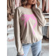 Damski sweter w kolorze brązowym z różową wstążką Cute BY1357 - Działanie Damski sweter w kolorze brązowym z różową wstążką Cute BY1357