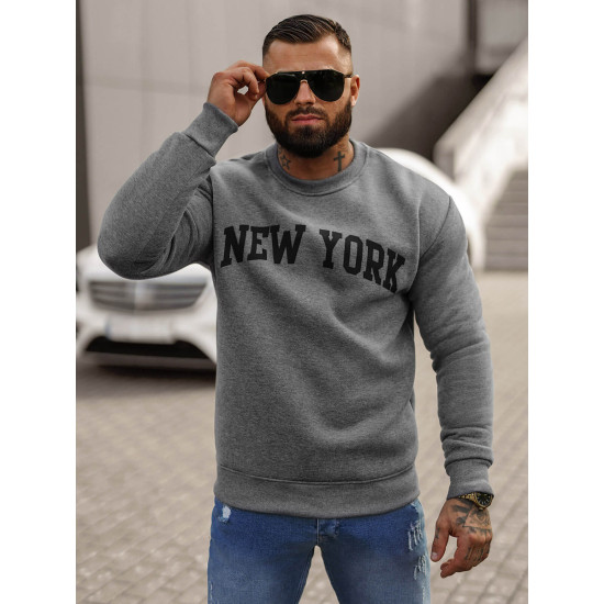 Vīriešu pelēks džemperis ar kapuci New York JS/8B1362/5 - Vīriešu džemperi| Džemperi tiešsaistē Vīriešu pelēks džemperis ar kapuci New York JS/8B1362/5