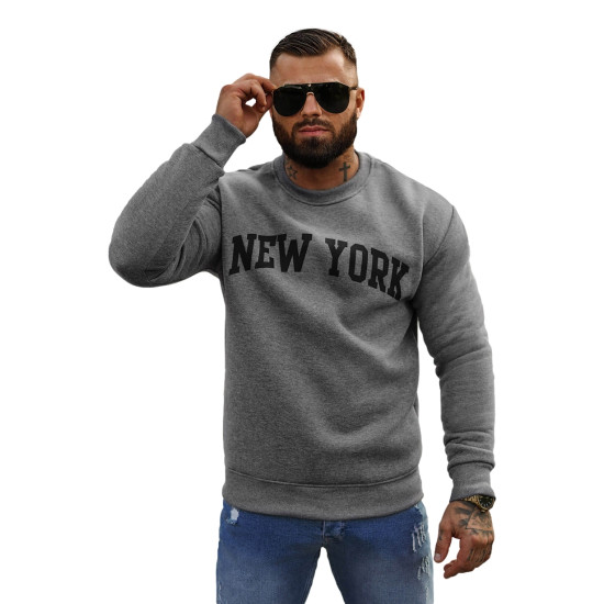 Vīriešu pelēks džemperis ar kapuci New York JS/8B1362/5 - Vīriešu džemperi| Džemperi tiešsaistē Vīriešu pelēks džemperis ar kapuci New York JS/8B1362/5