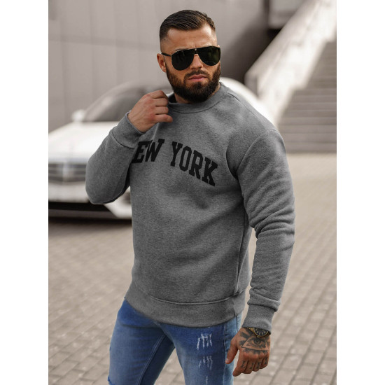 Vīriešu pelēks džemperis ar kapuci New York JS/8B1362/5 - Vīriešu džemperi| Džemperi tiešsaistē Vīriešu pelēks džemperis ar kapuci New York JS/8B1362/5