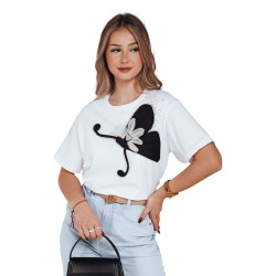 Sieviešu balts Buterfly T-krekls Sieviešu balts Buterfly T-krekls