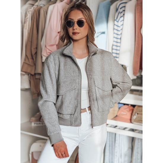 Sieviešu pelēka oversize bomber jaka Milina TY4792 - Sievietēm Sieviešu pelēka oversize bomber jaka Milina TY4792