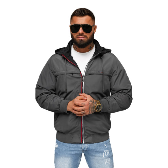 Tumši pelēka jaka ar kapuci Kemir JS/16M9207/92 - Vīriešiem Tumši pelēka jaka ar kapuci Kemir JS/16M9207/92