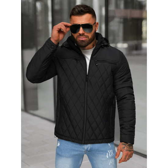 Vīriešu melna jaka ar kapuci Valent JS/5M3282/392 - Vīriešiem Vīriešu melna jaka ar kapuci Valent JS/5M3282/392