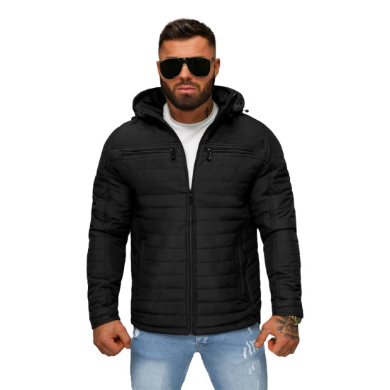 Vīriešu melna stepēta jaka ar kapuci Valter JS/5M3276/392