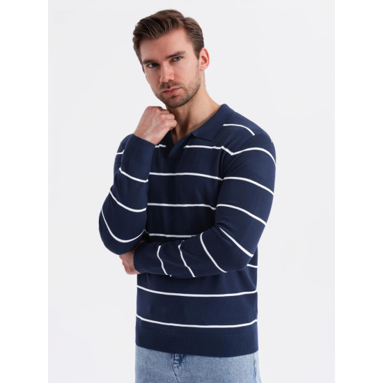 Vīriešu polo krekliņš ar garām piedurknēm zils Don V1 OM-POLS-0146 - T-krekls Vīriešu polo krekliņš ar garām piedurknēm zils Don V1 OM-POLS-0146