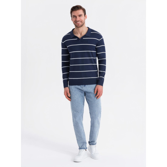 Vīriešu polo krekliņš ar garām piedurknēm zils Don V1 OM-POLS-0146 - T-krekls Vīriešu polo krekliņš ar garām piedurknēm zils Don V1 OM-POLS-0146