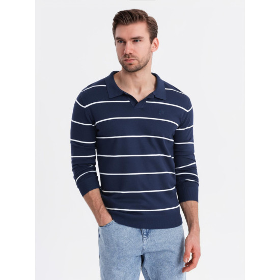 Vīriešu polo krekliņš ar garām piedurknēm zils Don V1 OM-POLS-0146 - T-krekls Vīriešu polo krekliņš ar garām piedurknēm zils Don V1 OM-POLS-0146