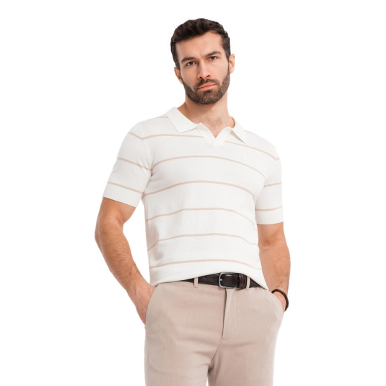 Vīriešu polo krekls ar baltiem un brūniem svītrveida svītriņiem Ton V4 OM-POSS-0145 - T-krekls Vīriešu polo krekls ar baltiem un brūniem svītrveida svītriņiem Ton V4 OM-POSS-0145
