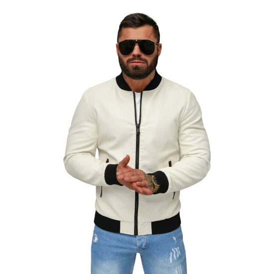Eko ādas jaka balta Lamer JS/11Z8107 - Vīriešu jakas un mēteļi Eko ādas jaka balta Lamer JS/11Z8107